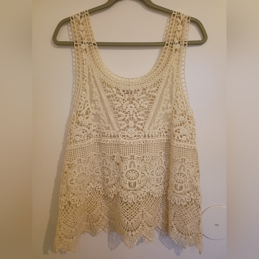Noelle Women's Elegant Cream‎ Crochet Lace Top Sz L/XL